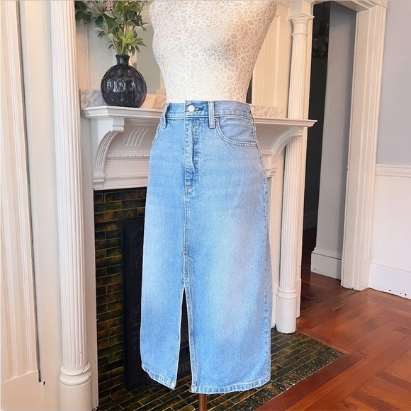 DENIM FORUM The '90s Halle Stretch Denim High Waisted Midi Skirt Size 28 - Picture 7 of 15